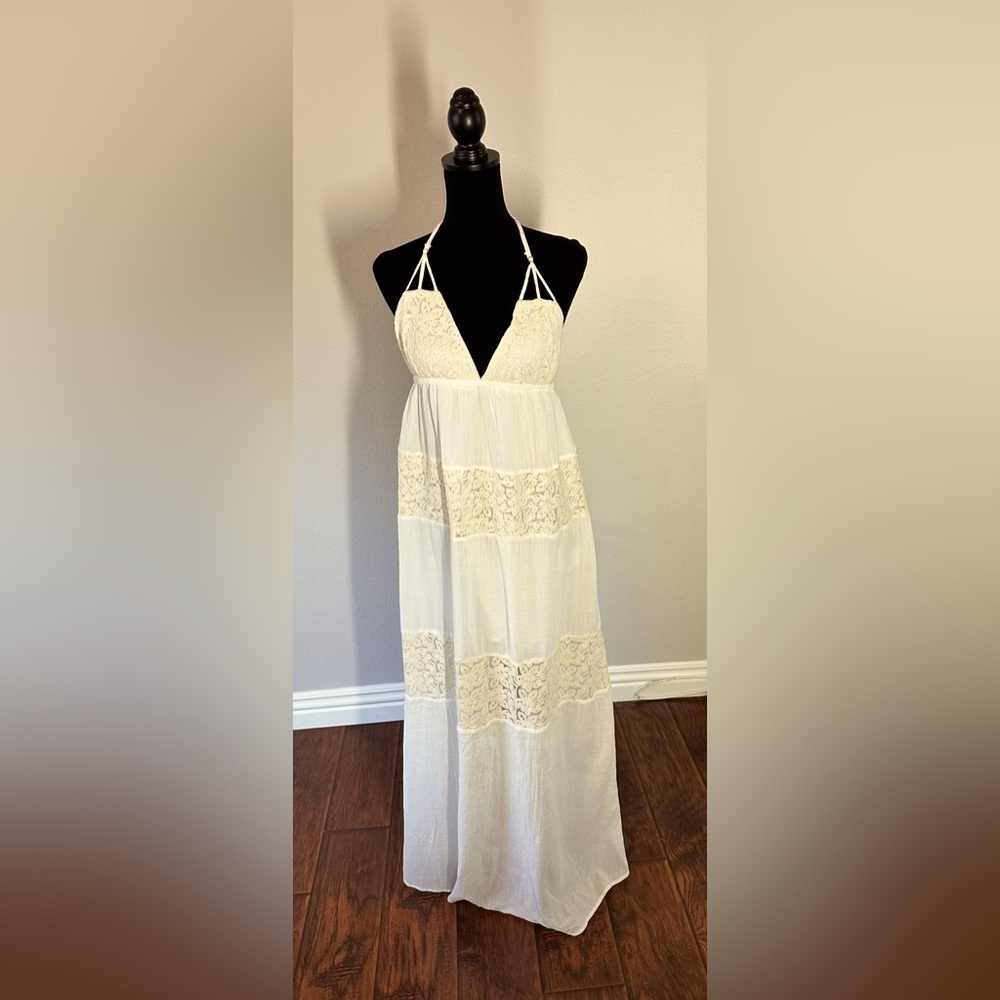 L’space knit&linen maxi dress cream/white